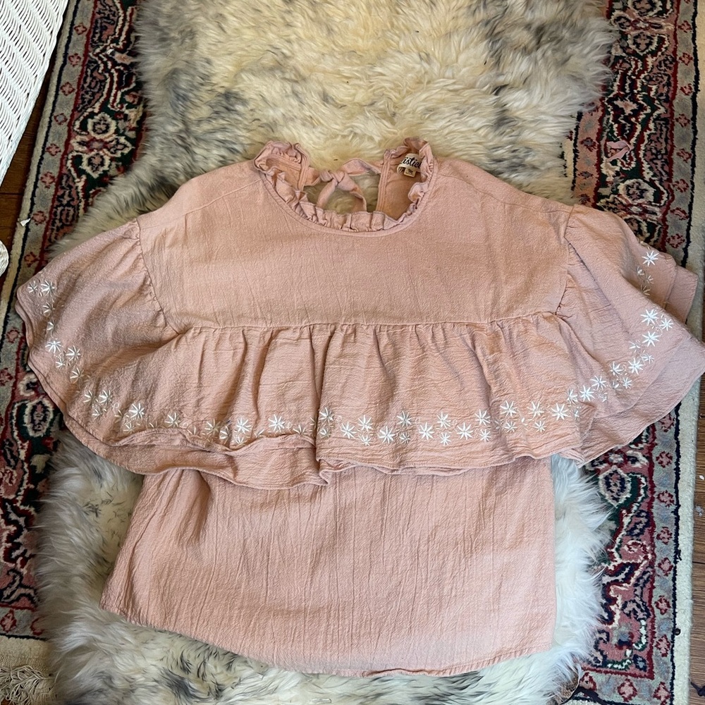 Listicle Womens Babydoll Top Size Medium Pink Short Sleeve Pullover Tie Blouse